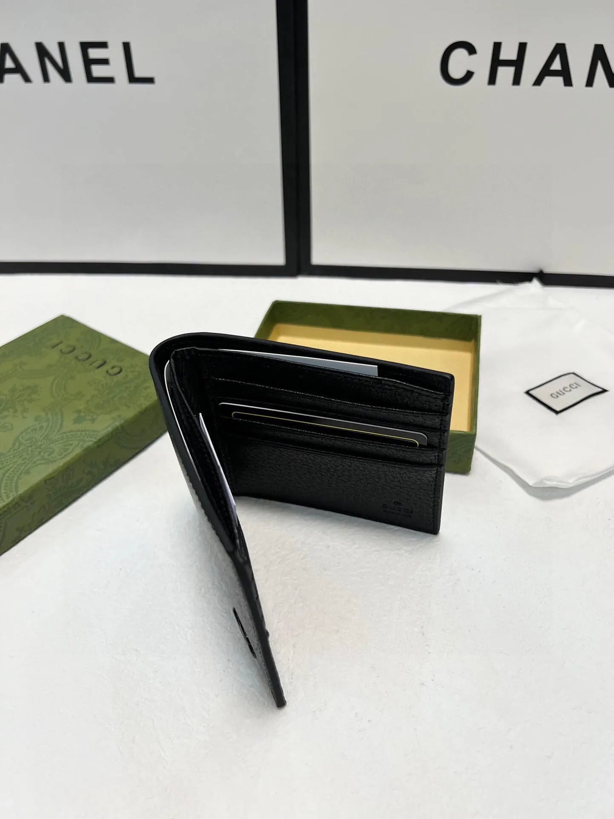 Black Textured Accent Fold Short Wallet