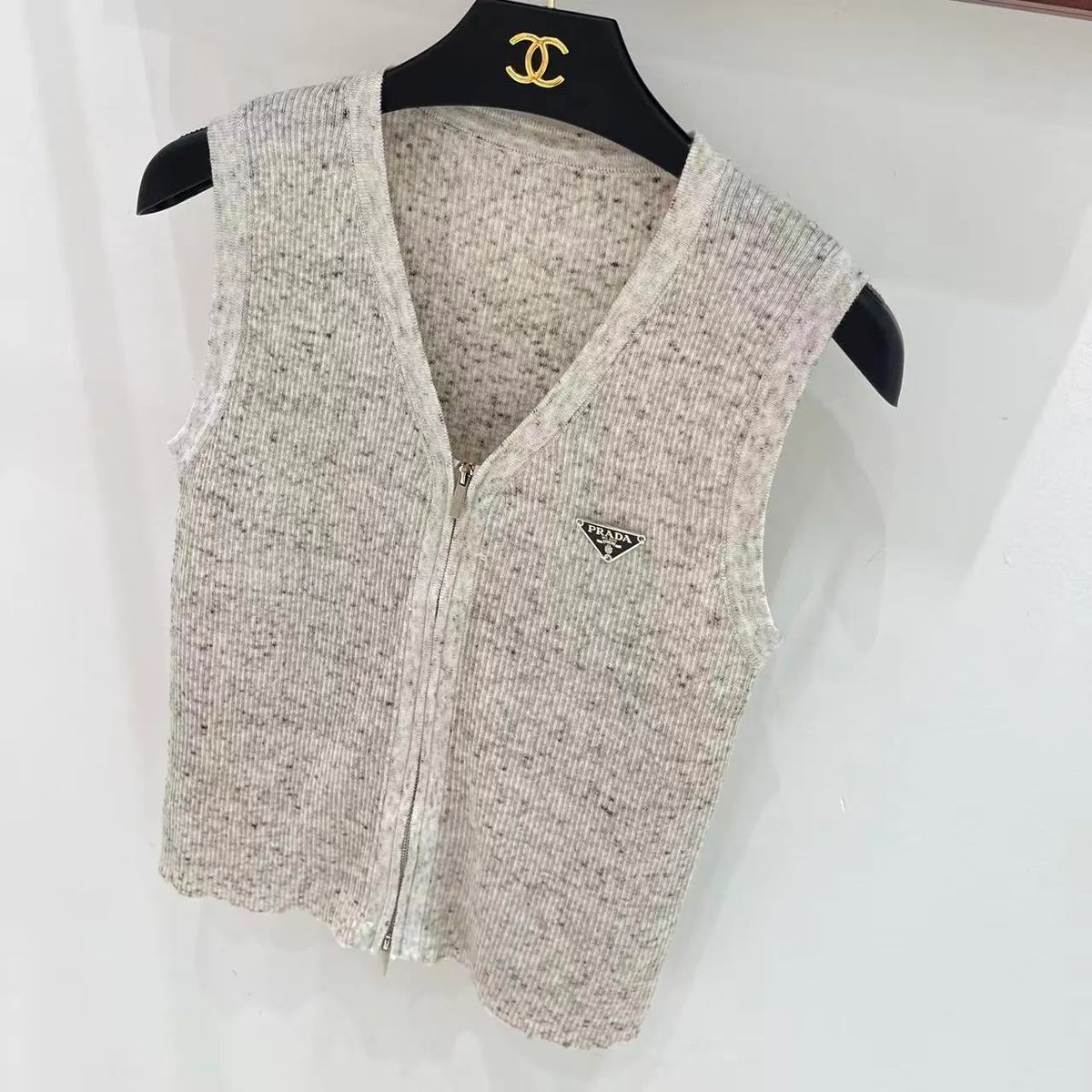 Speckled Melange Zip-Up Vest