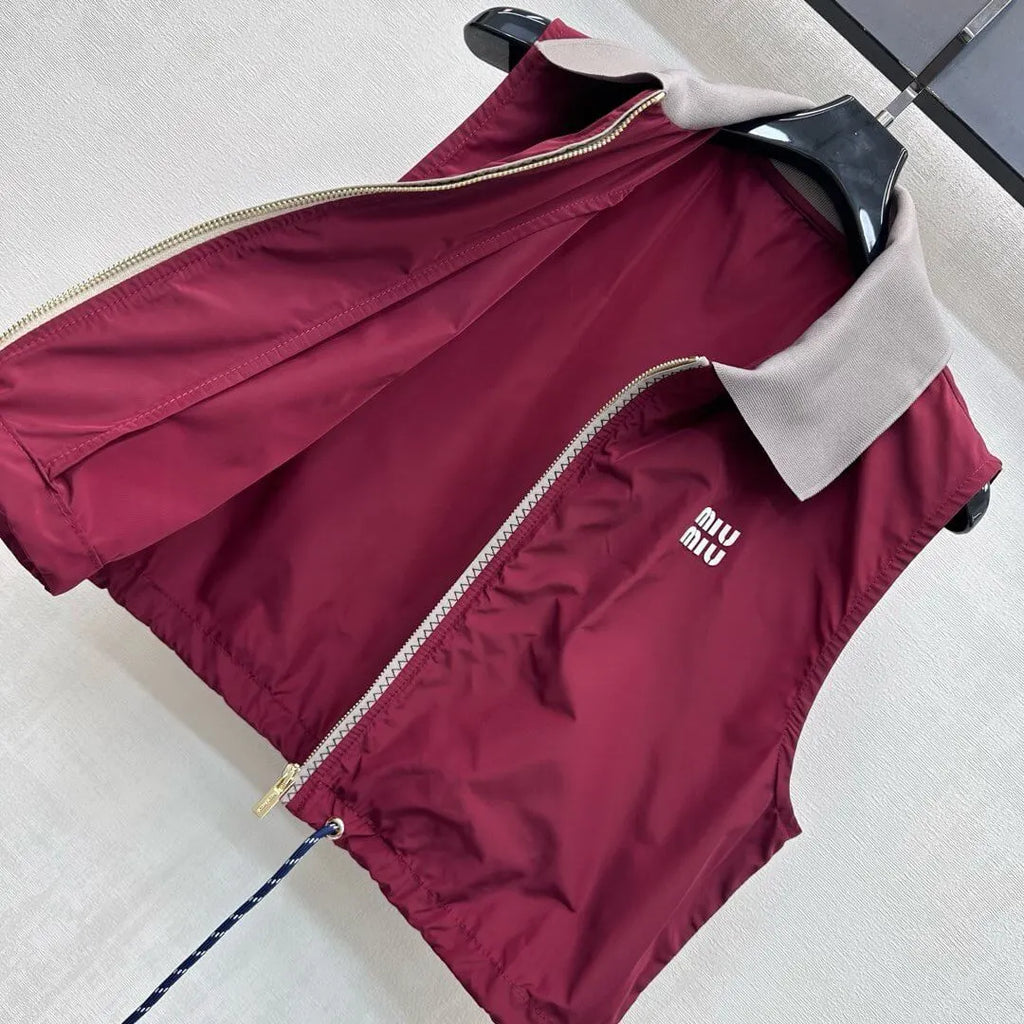 Burgundy Nylon Casual Sports Matching Set