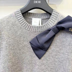 Houndstooth Bow Knit Long Sleeve