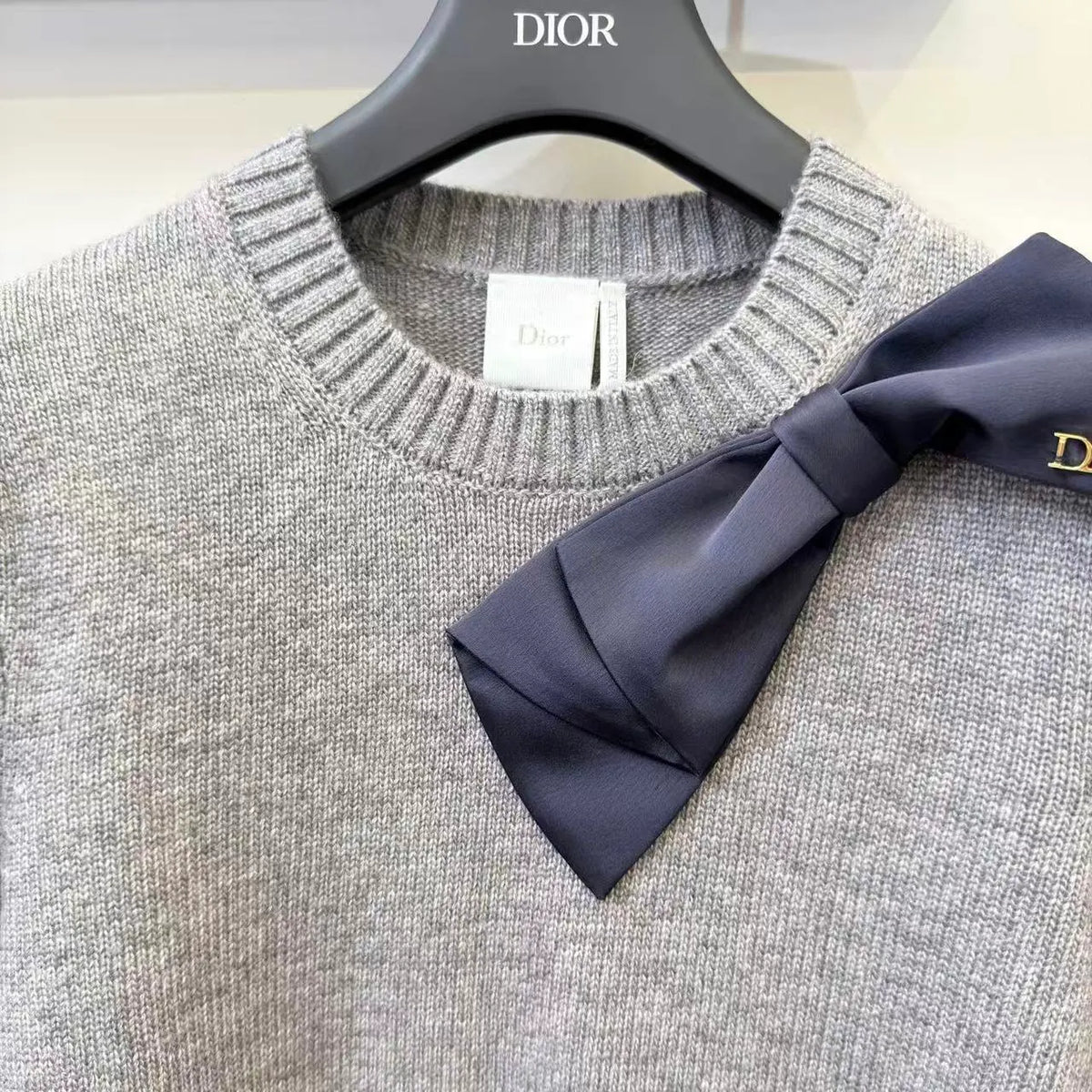 Houndstooth Bow Knit Long Sleeve