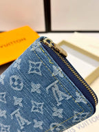 Cherry Monogram Denim Zip-Around Wallet