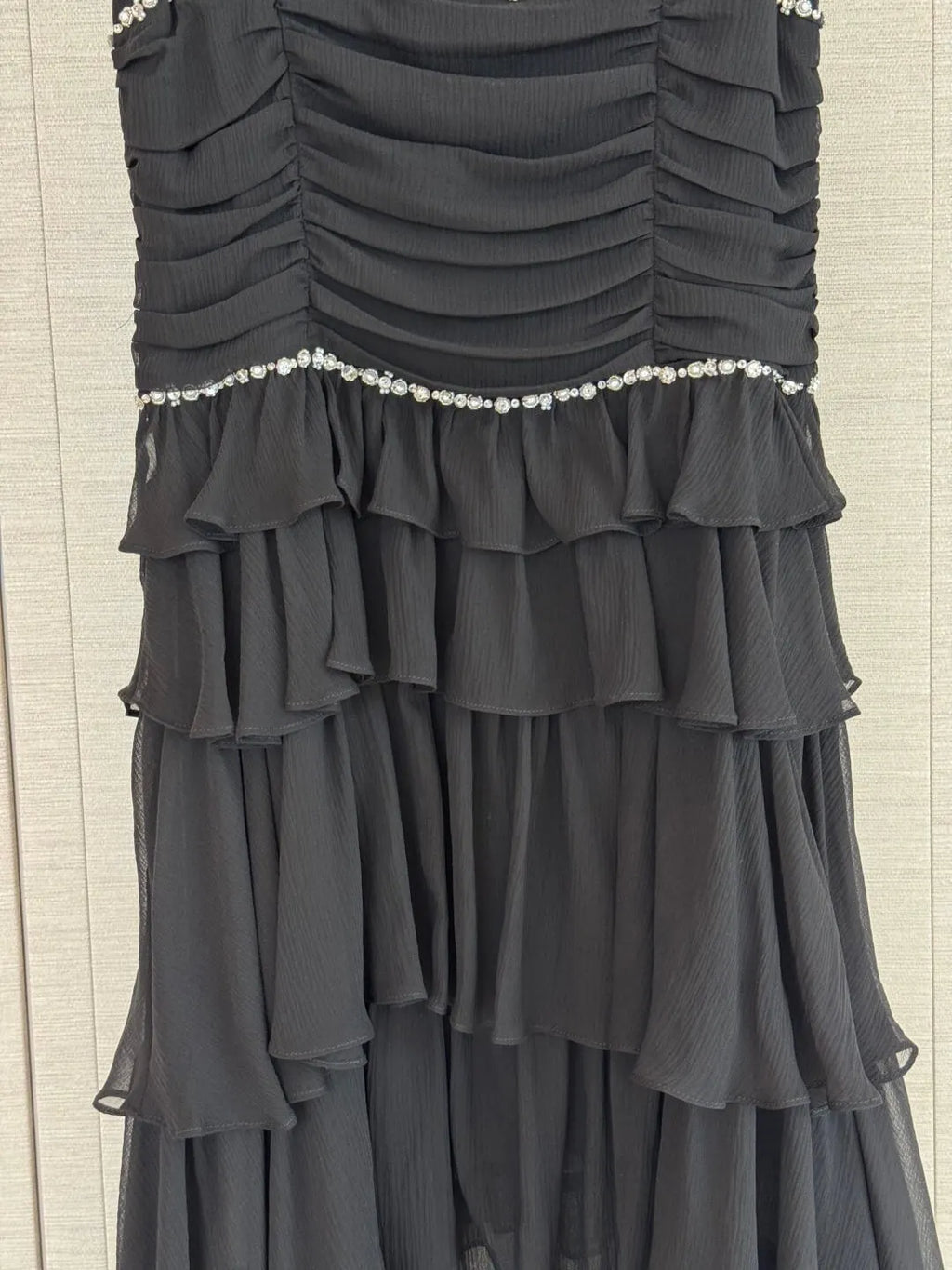Rhinestone Ruched Tiered Dress