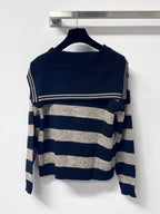 Black Grey Stripe Sailor Collar Cardigan