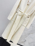 V Detail Belted Wool Long Coat