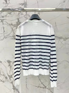 Bow Embroidery Stripe Knit Top