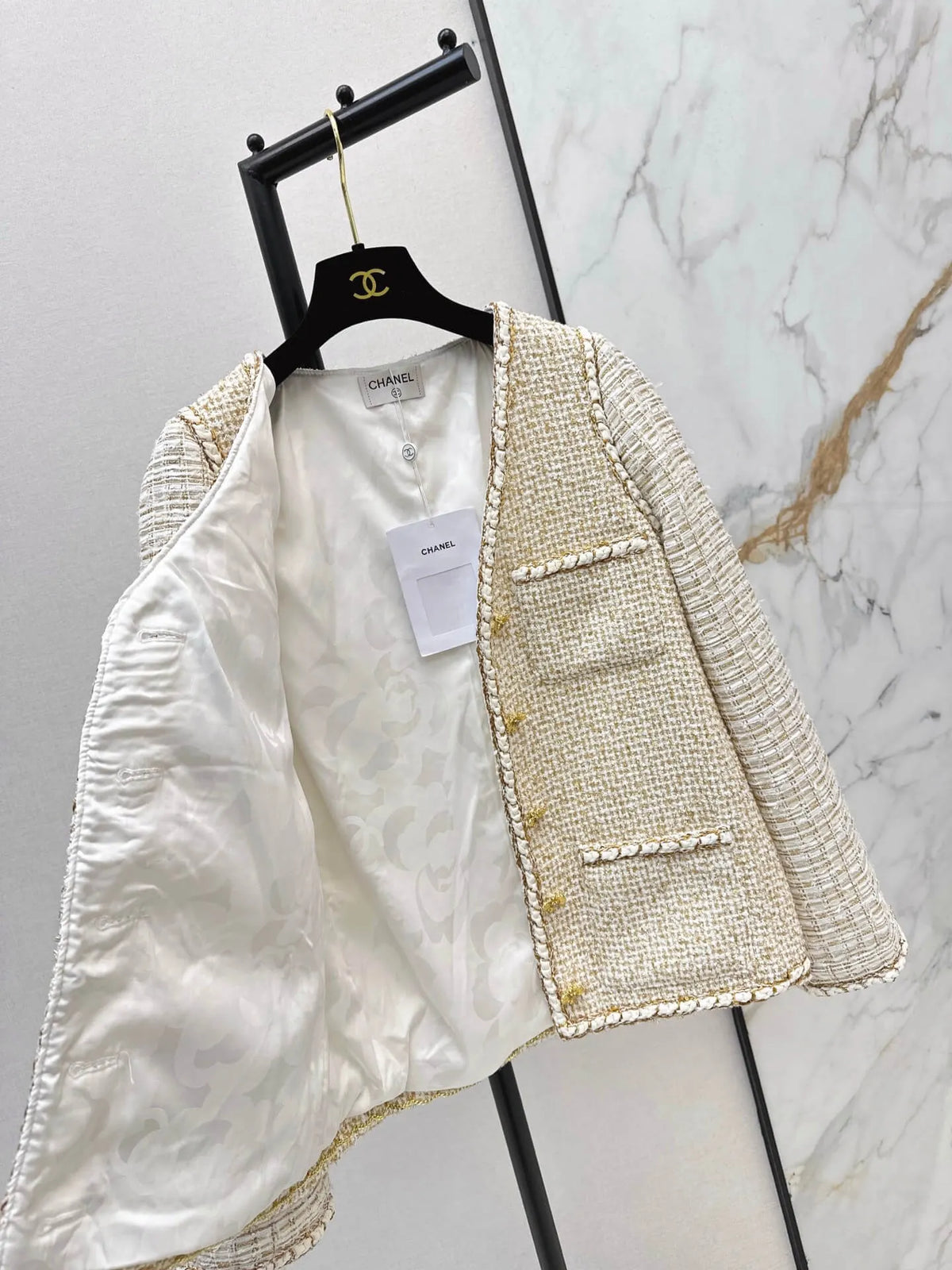 Patchwork Tweed Jacket V-Neck