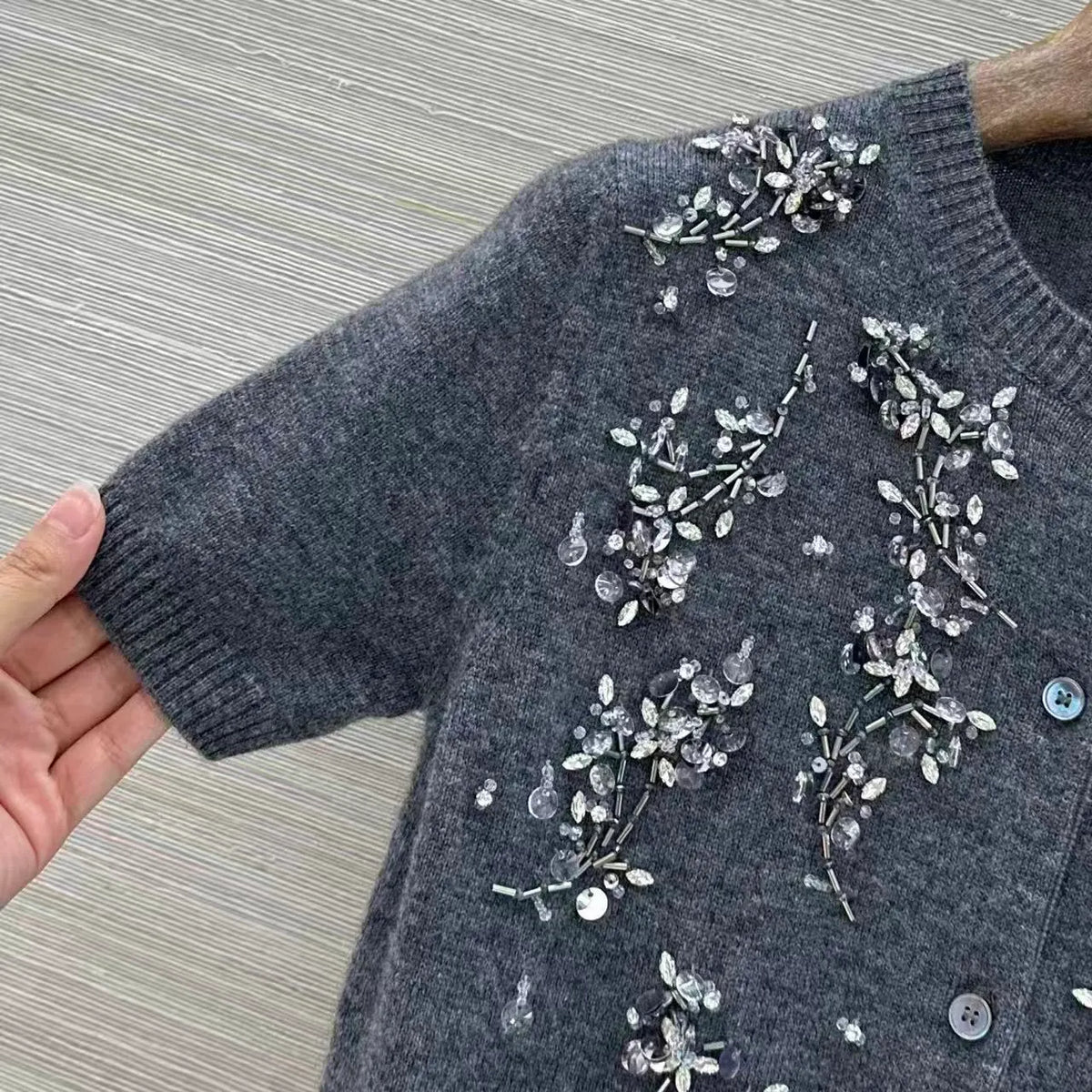 Intricate Beadwork Cashmere Top
