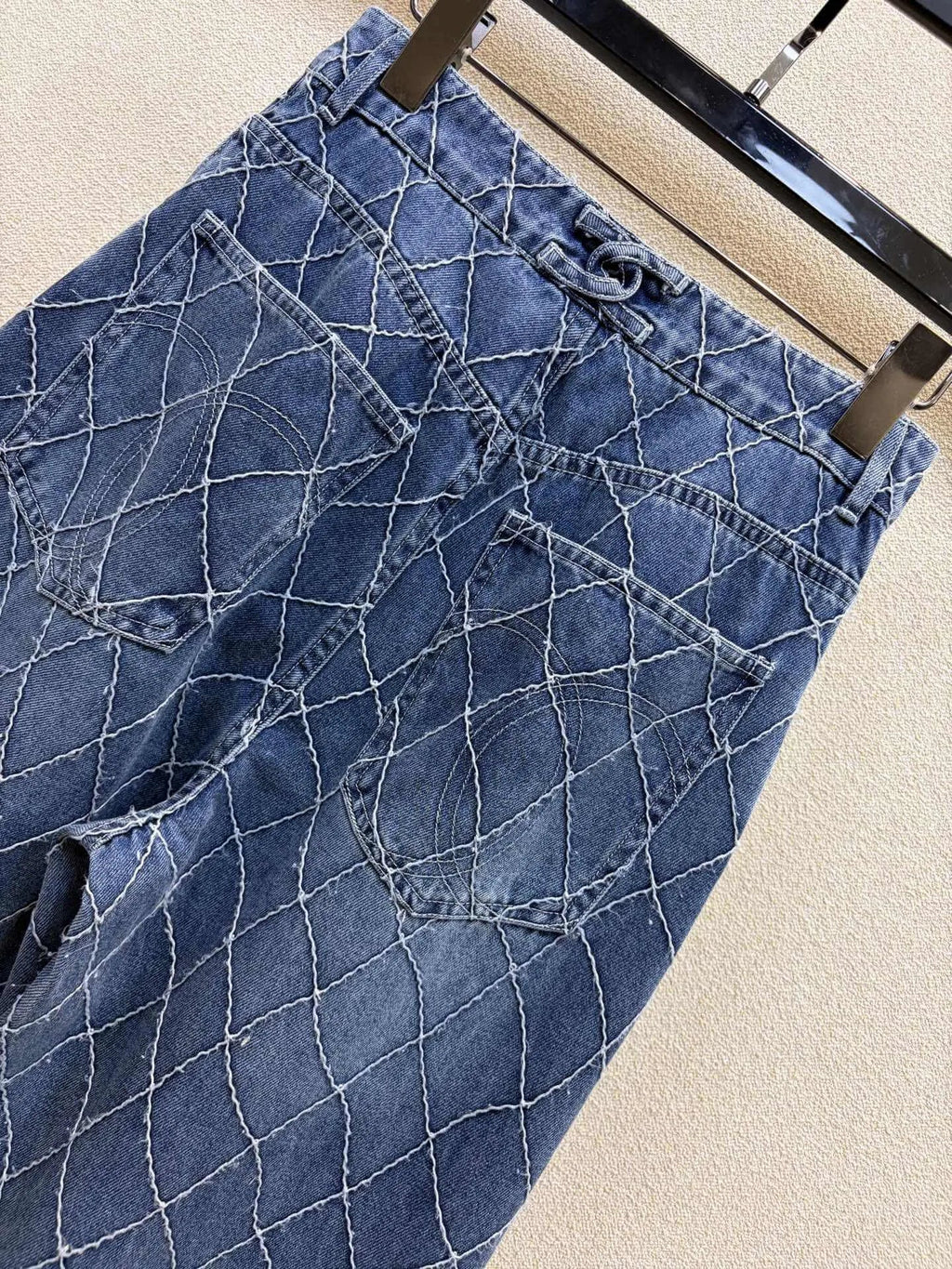Diamond Stitch Wide Leg Jeans