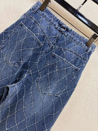 Diamond Stitch Wide Leg Jeans