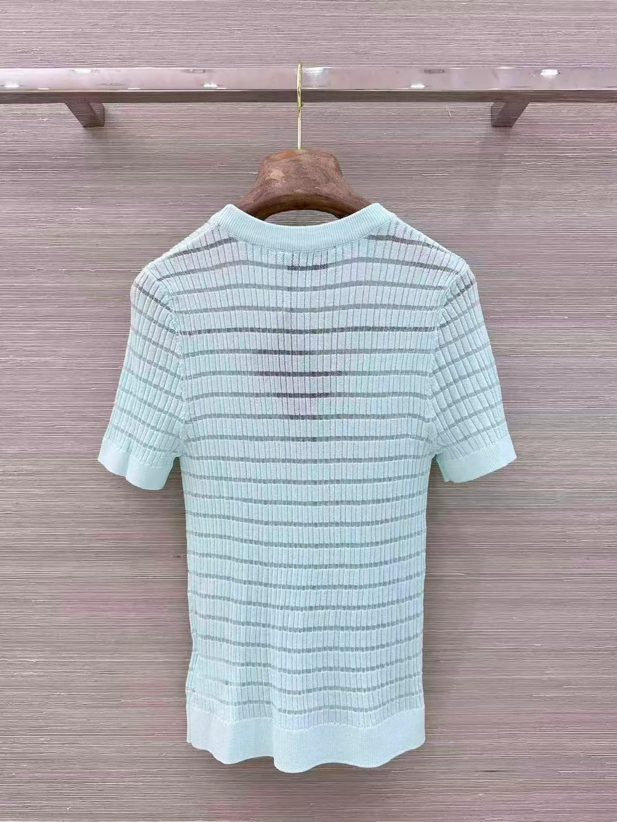 Sheer Stripe Crew Neck Knit Top
