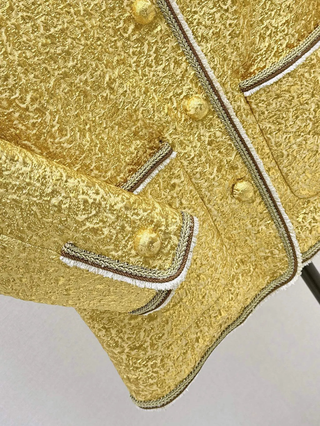 Yellow Textured Round Neck Jacket