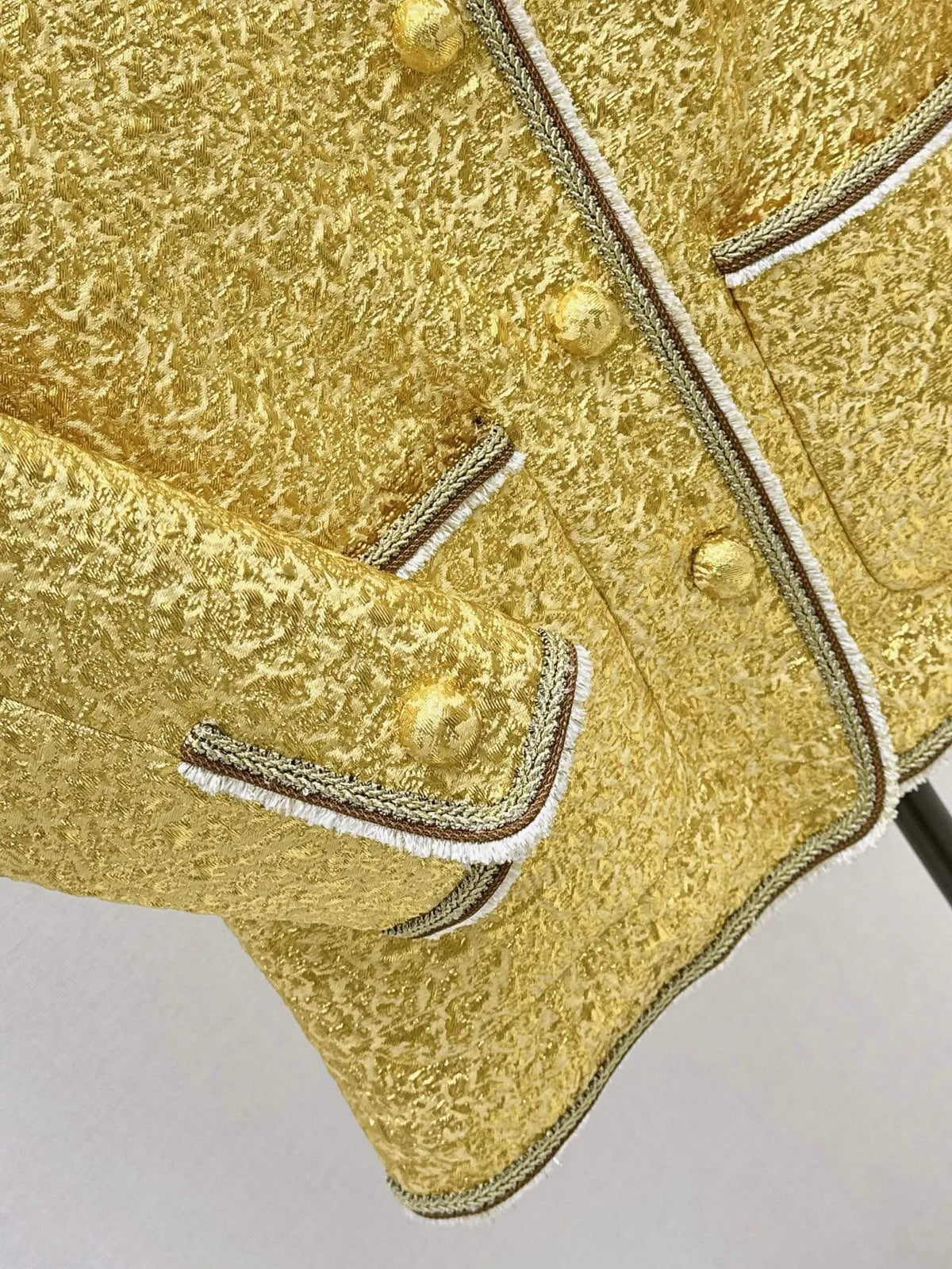 Yellow Textured Round Neck Jacket