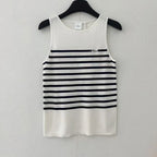 Partial Stripe Round Neck Vest