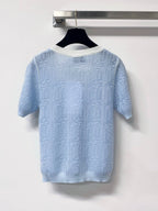Jacquard V-Neck Short Sleeve Knit Cardigan
