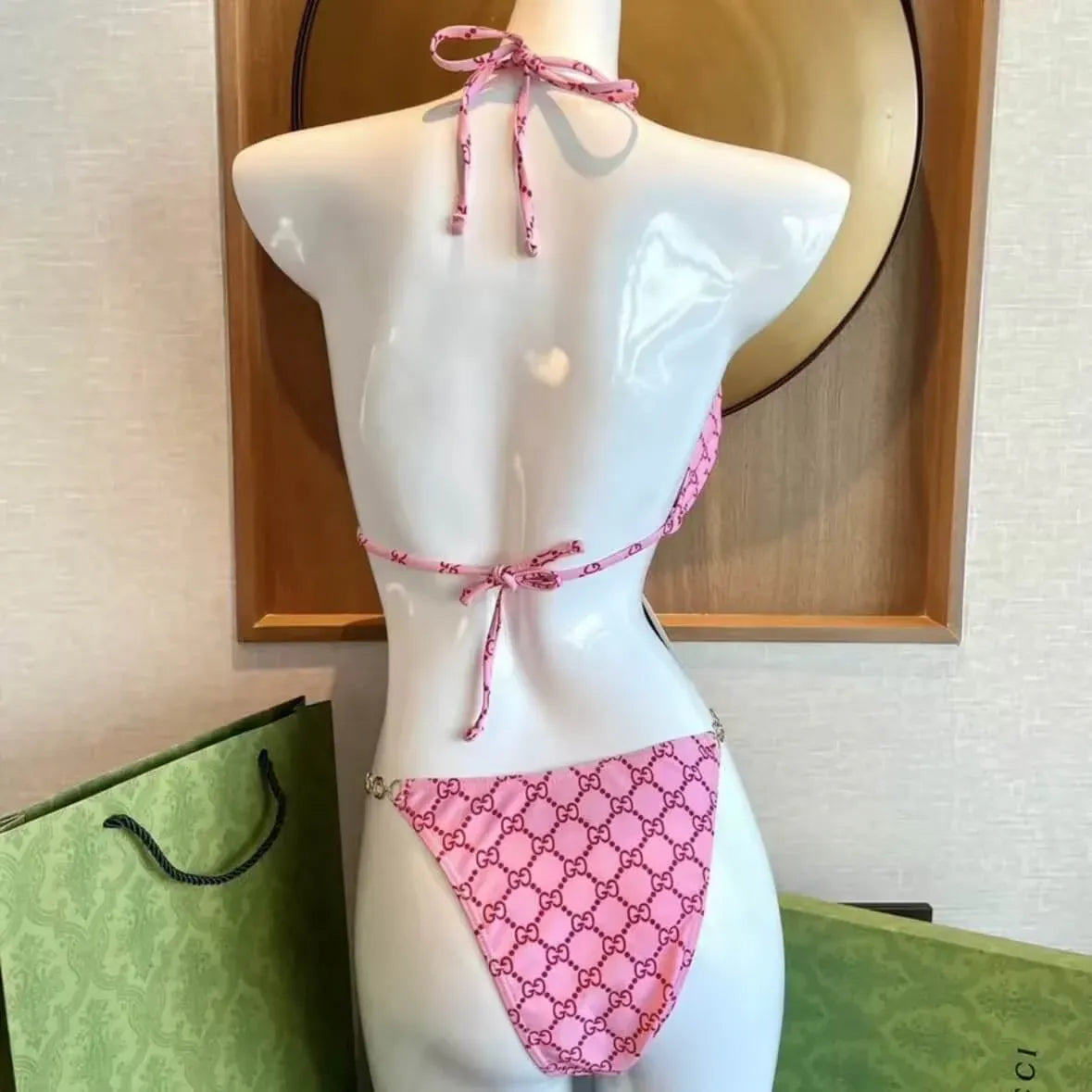 Fashionable & Sexy Pink All-Over Print Swimsuit