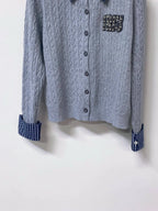 Scallop Neck Hollow Panel Rib Knit Top