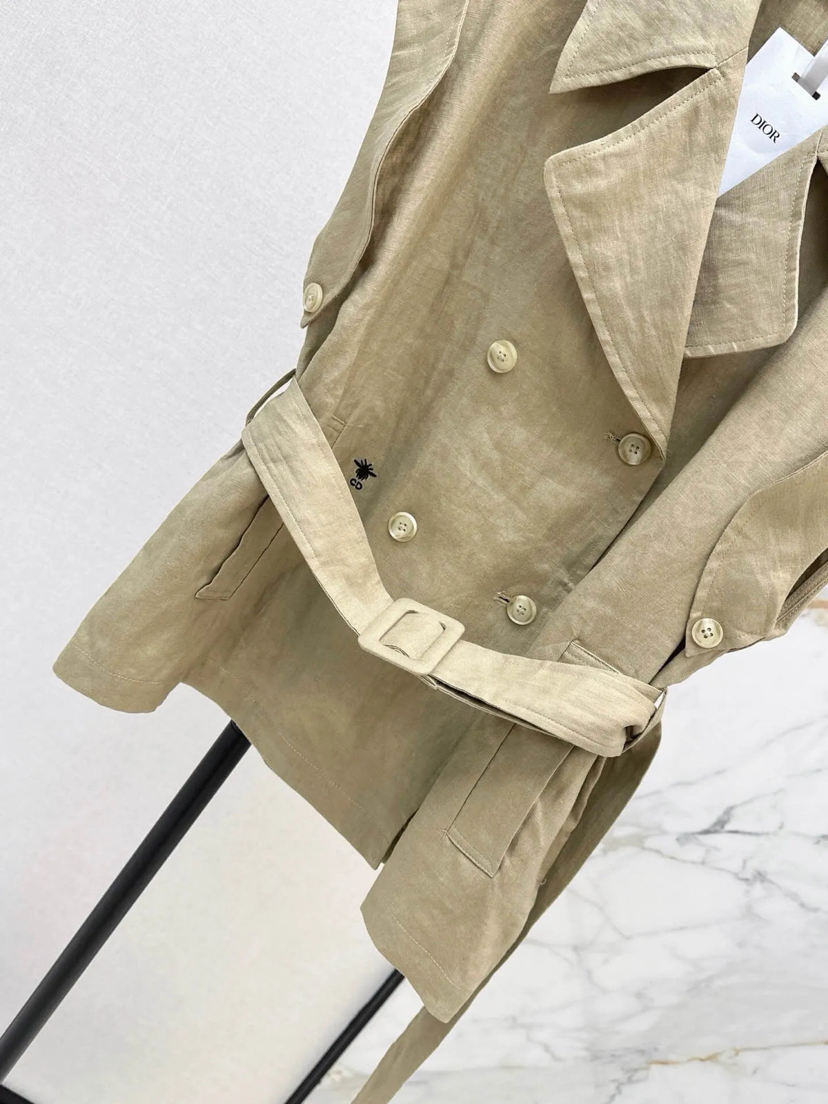 Belted Linen Trench Sleeveless Vest