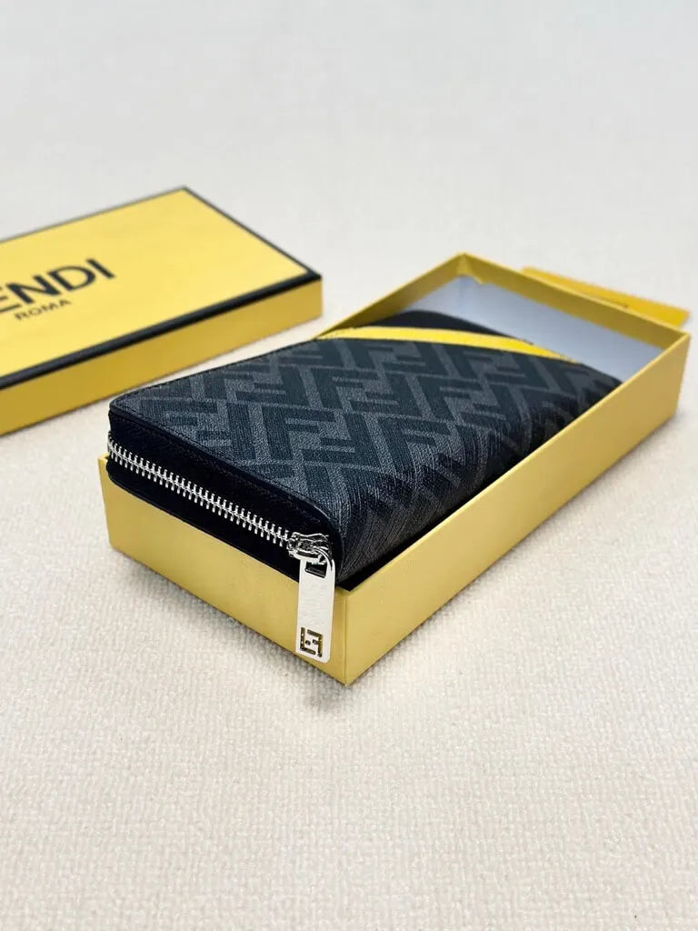 Black-Yellow Patterned Long Zip Wallet