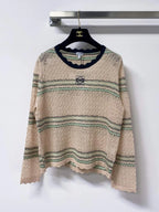 Scallop Neck Striped Hollow Knit Top