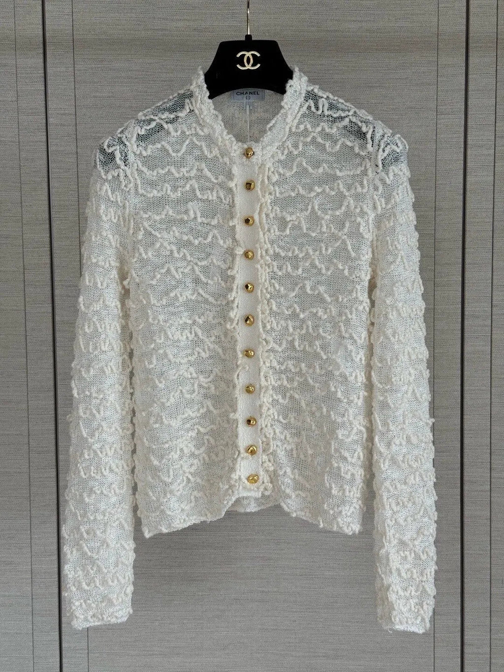 Wavy Textured Mesh Knit Cardigan