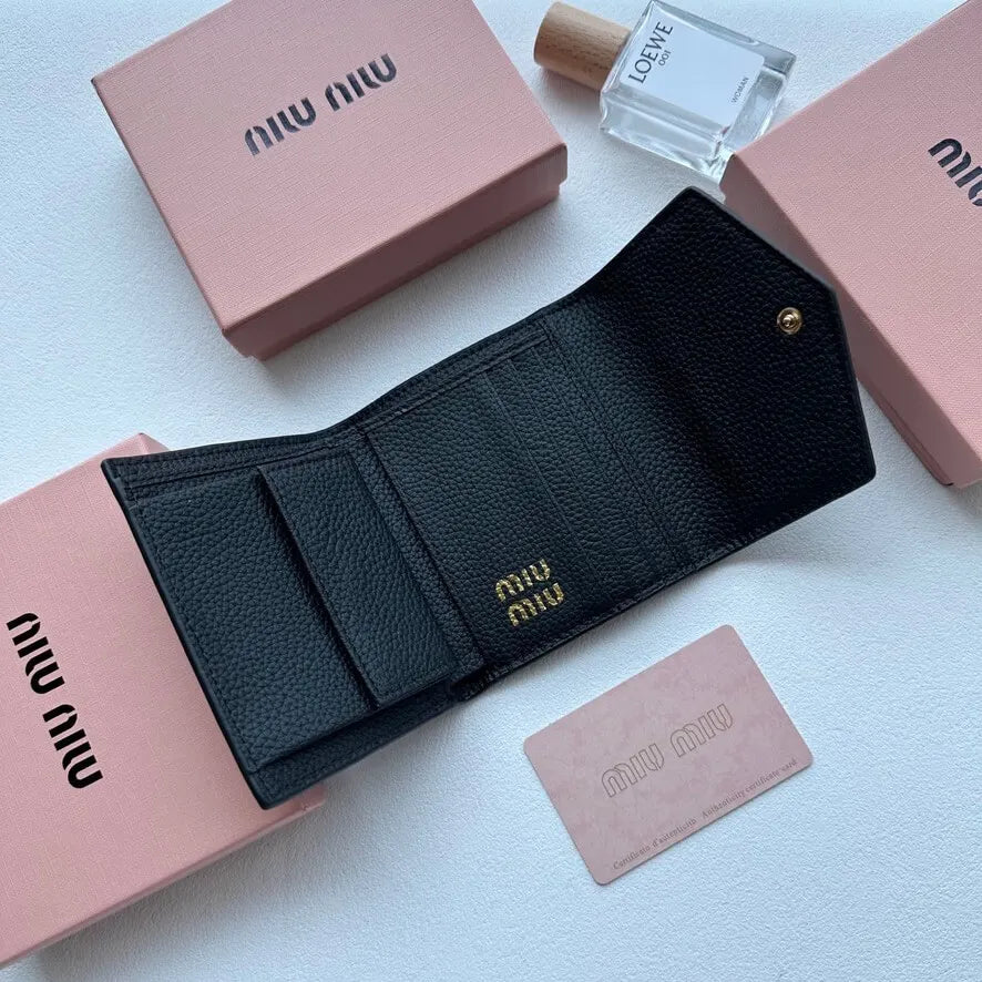 Multi-Color Grained Leather Short Wallet