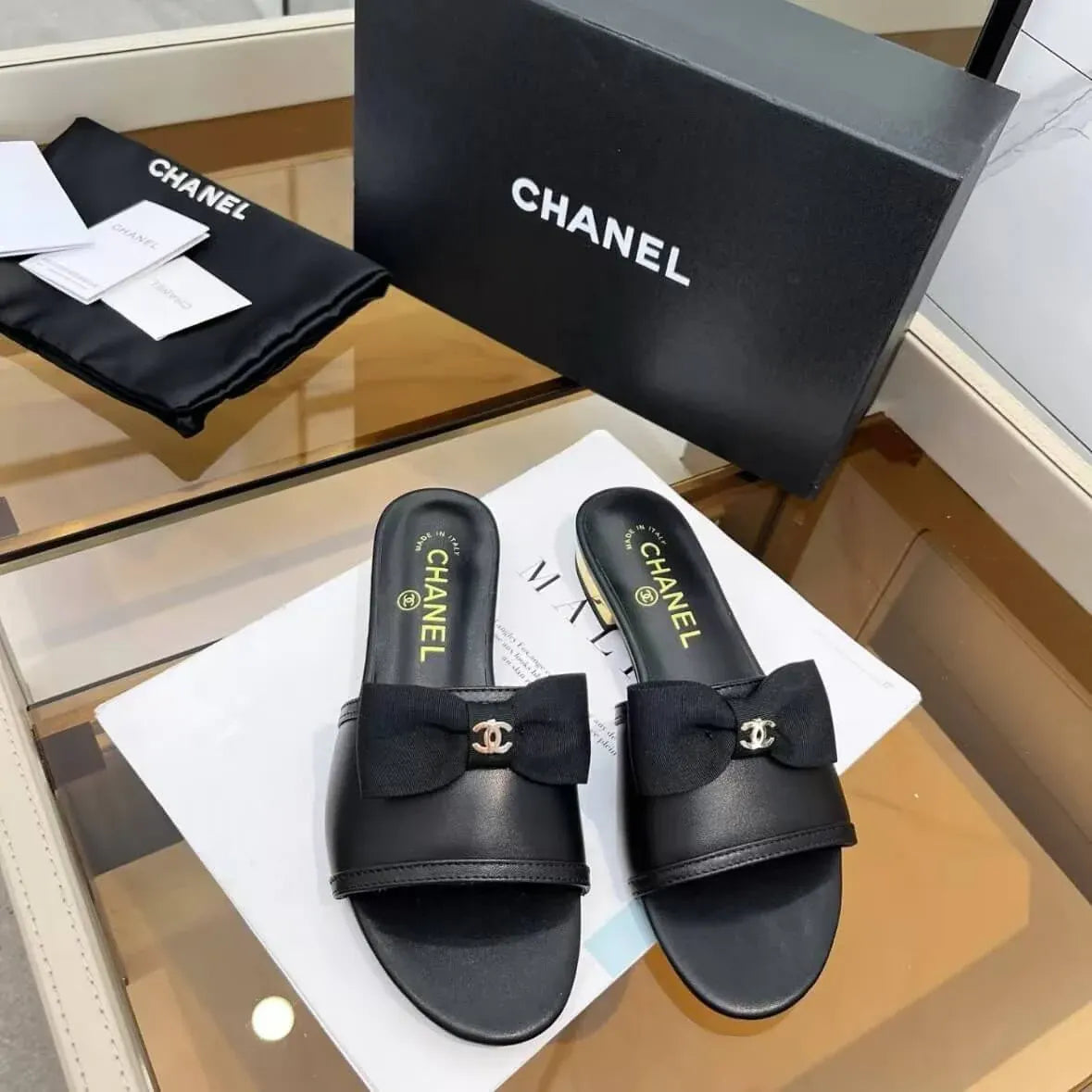 Classic Elegant Black Bow-Embellished Sandals