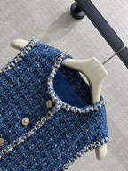 Mixed Yarn Openwork Blue Vest