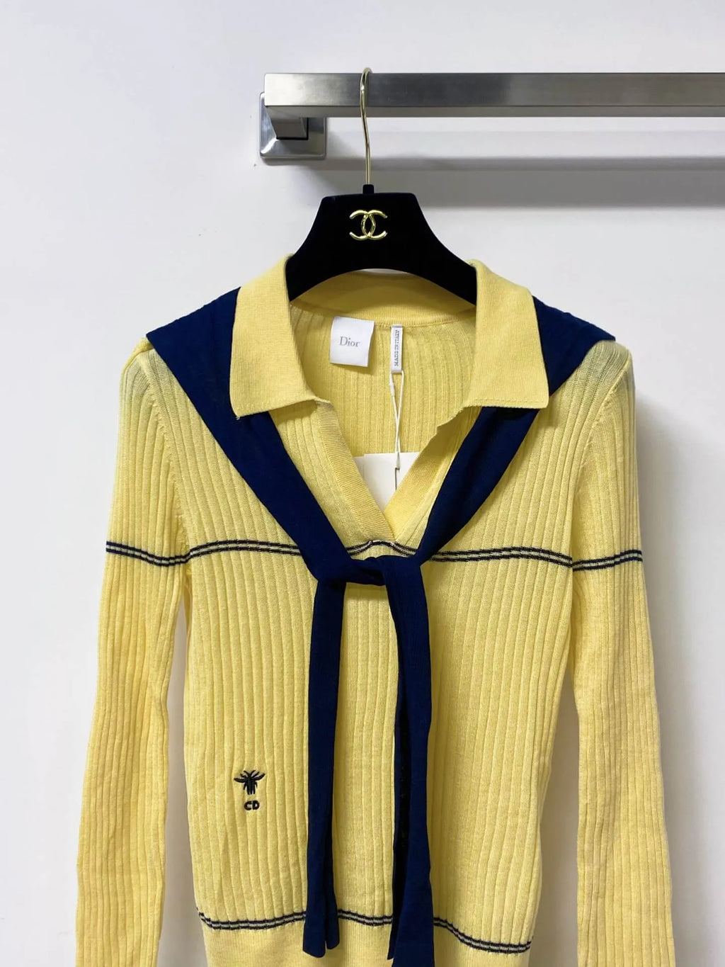 Nautical Tie Shawl Rib Knit Long Sleeve Top