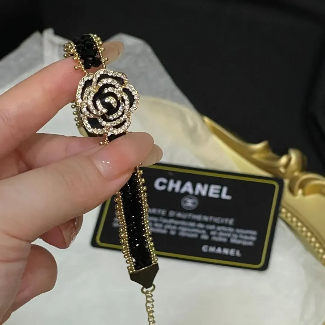 Classic Camellia Black & Gold Bracelet