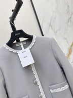 Grey Lace Trim Jacket and Skirt Set