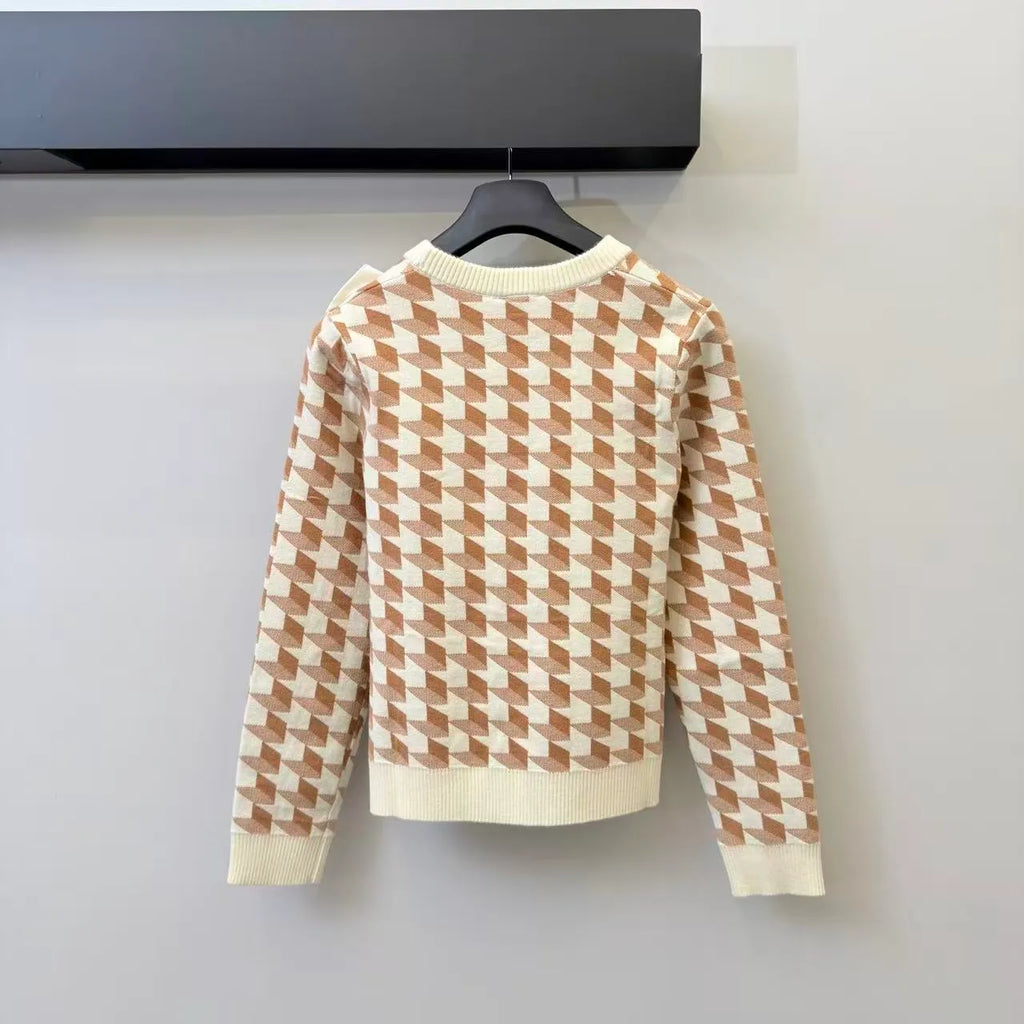 Houndstooth Bow Knit Long Sleeve