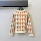 Houndstooth Bow Knit Long Sleeve