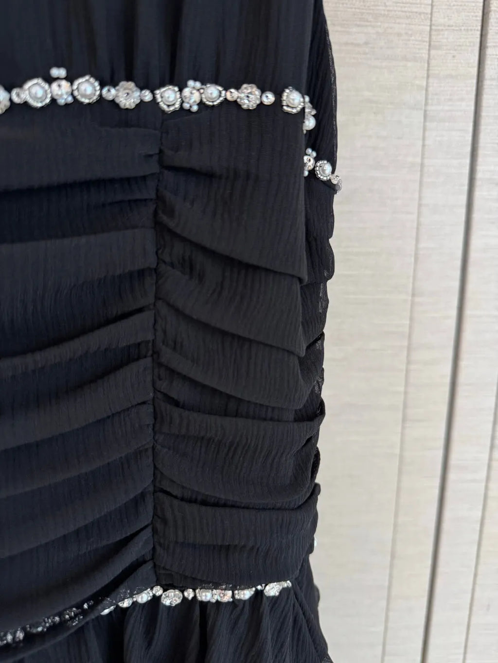 Rhinestone Ruched Tiered Dress