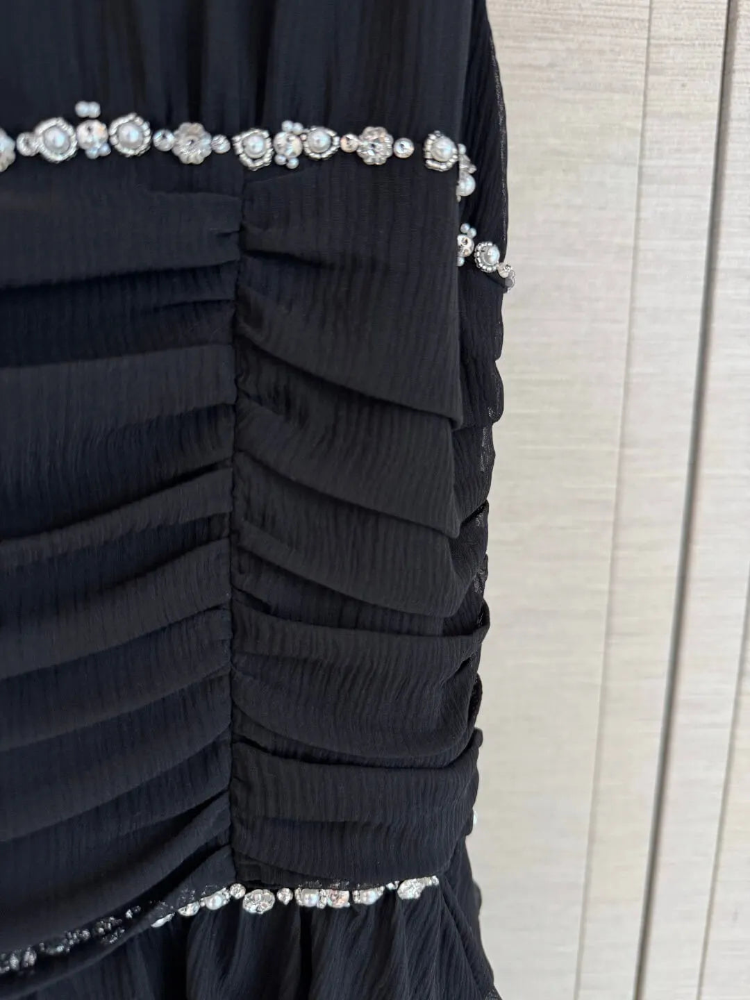 Rhinestone Ruched Tiered Dress