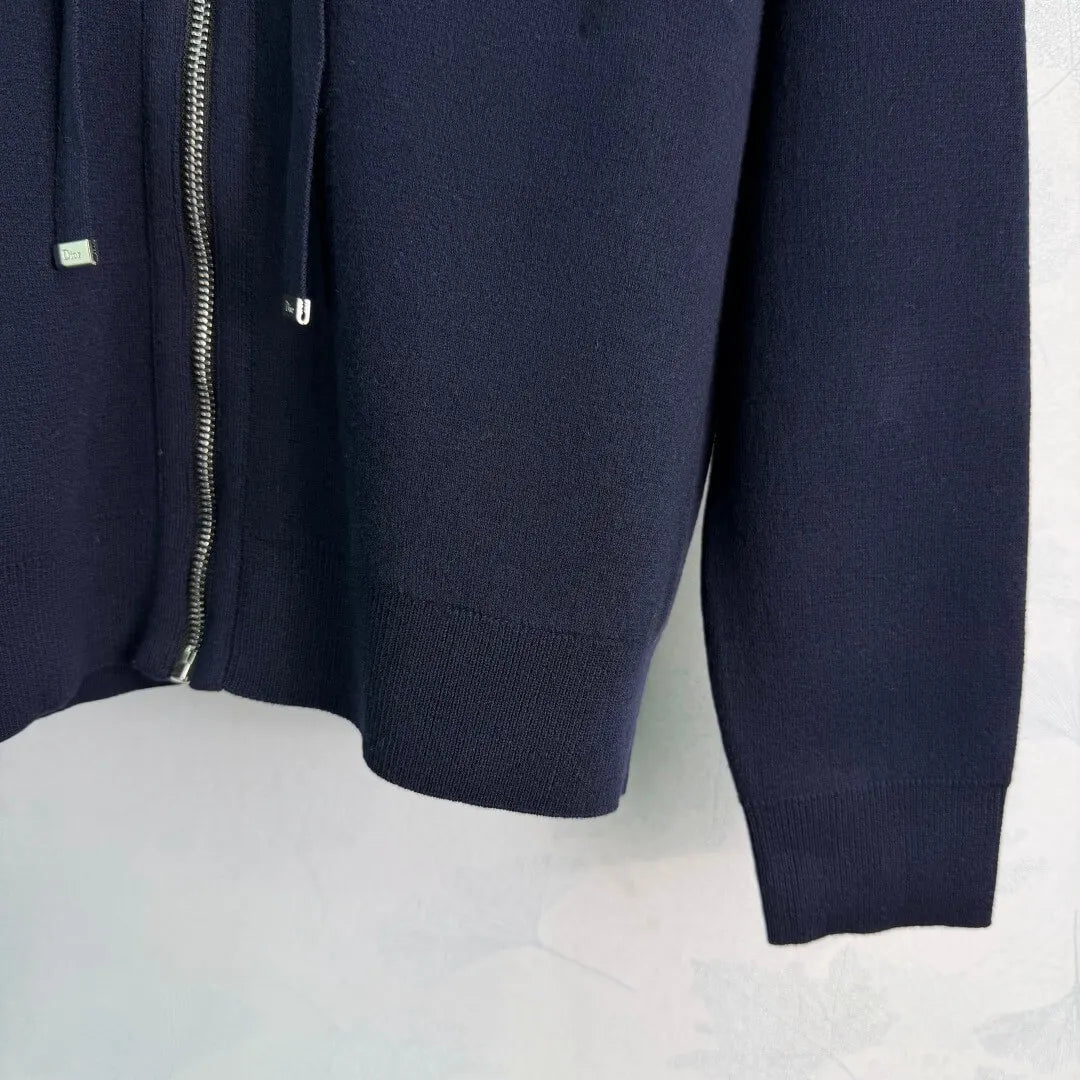 Embroidered Hooded Zip Knit Jacket