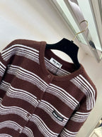 Stripe Crew Neck Knit Cardigan