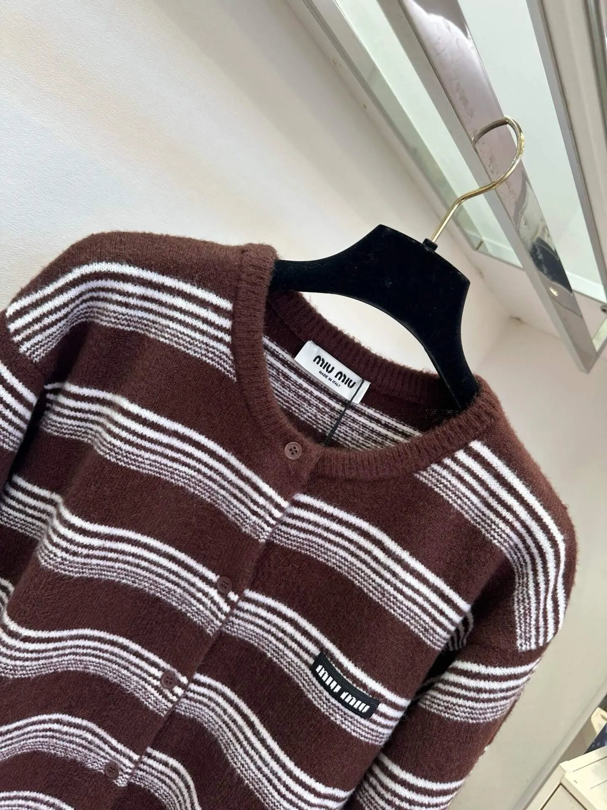 Stripe Crew Neck Knit Cardigan