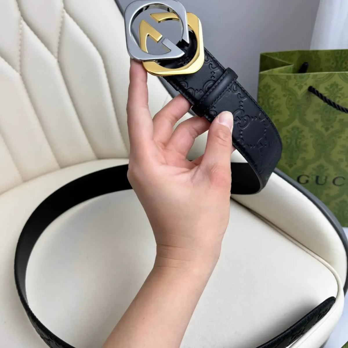 Stylish Two-Color Square Metal Buckle Belt