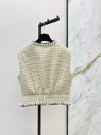 Check Tweed Cropped Vest V-Neck