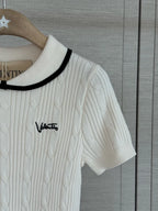 Contrast Collar Cable Knit Top
