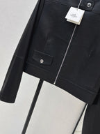 ound Neck Zip Cropped Leather Jacket