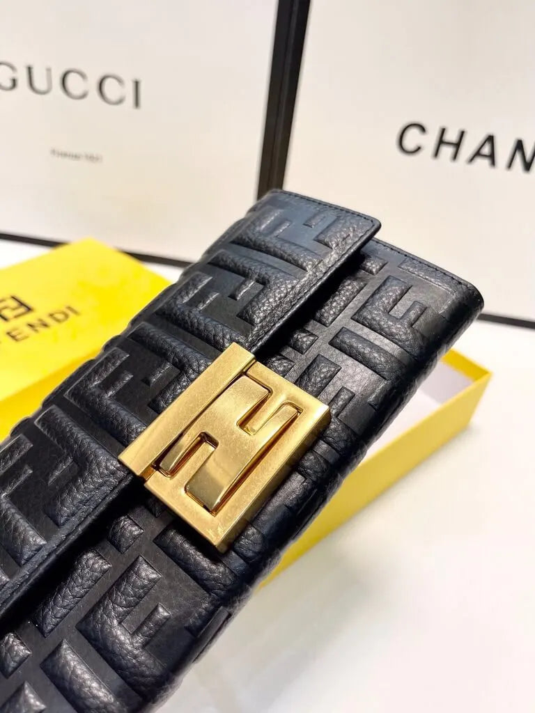 Embossed Metal Buckle Long Flap Wallet