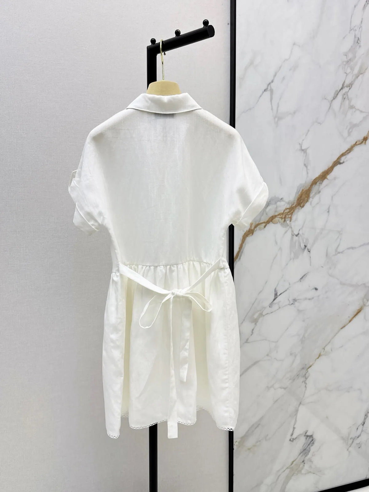 Pocket Detail Linen Shirt Mini Dress