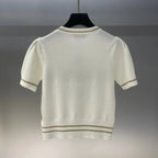 Star and Letter Embroidered Knitted Short Sleeve