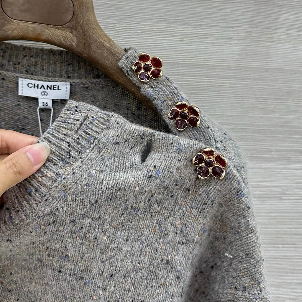 Loose Speckled Heather Crew Neck Knit Top