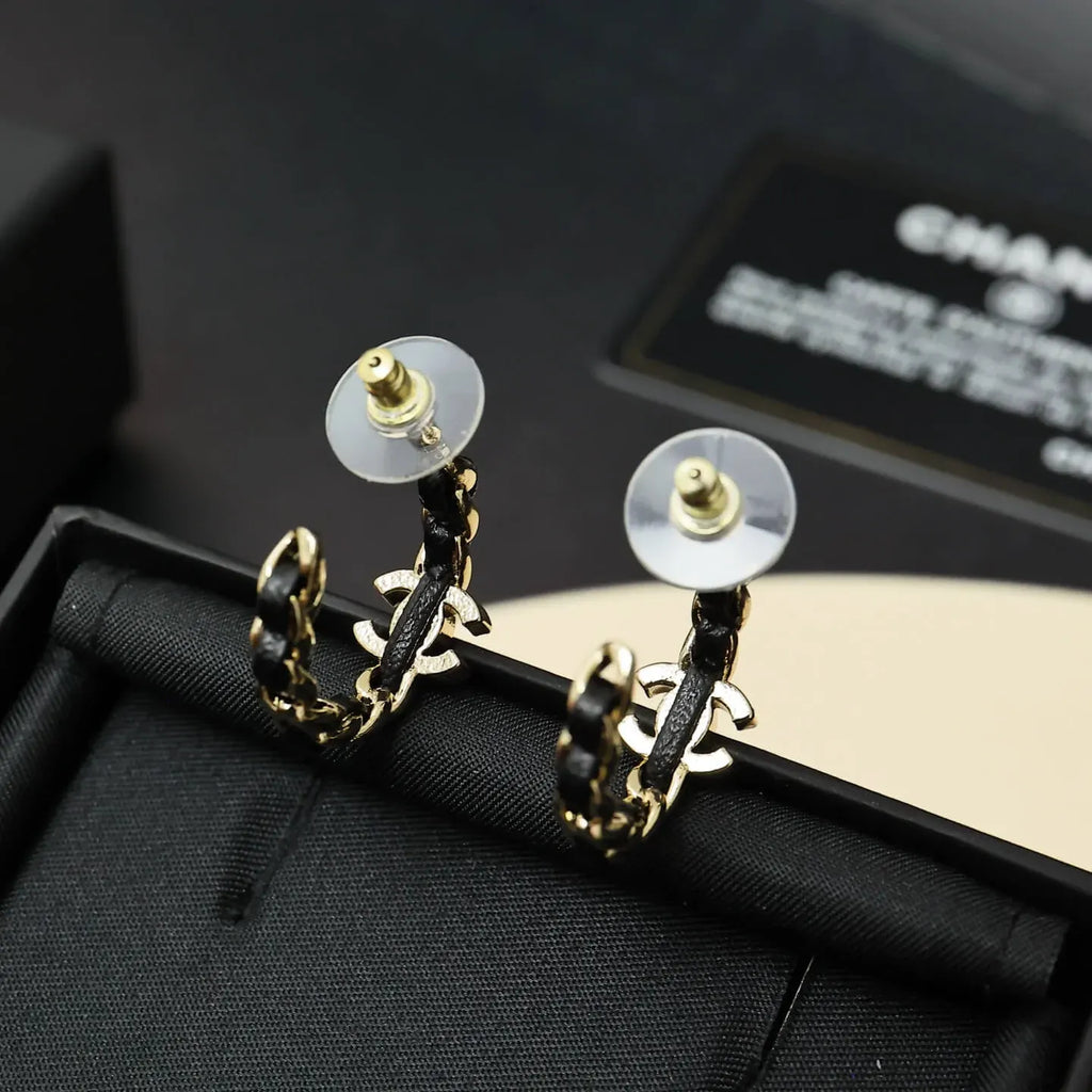 Leather-Inlaid Stud Earrings