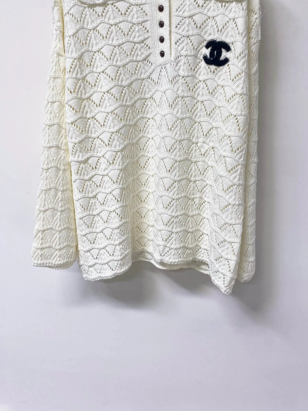 Polo Collar Hollow Knit Long Sleeve Top