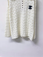 Polo Collar Hollow Knit Long Sleeve Top