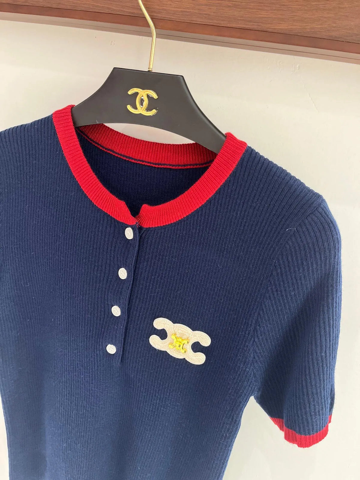 Chest Logo Half Button Knit Tee